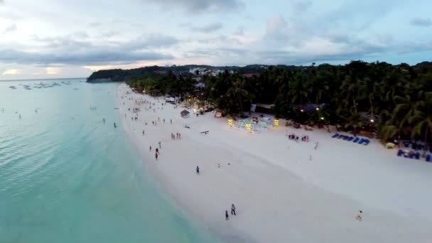 3. légi járat felett az óceán, spin a naplementét a tengerparton-Boracay, Fülöp-szigetek — Stock videók